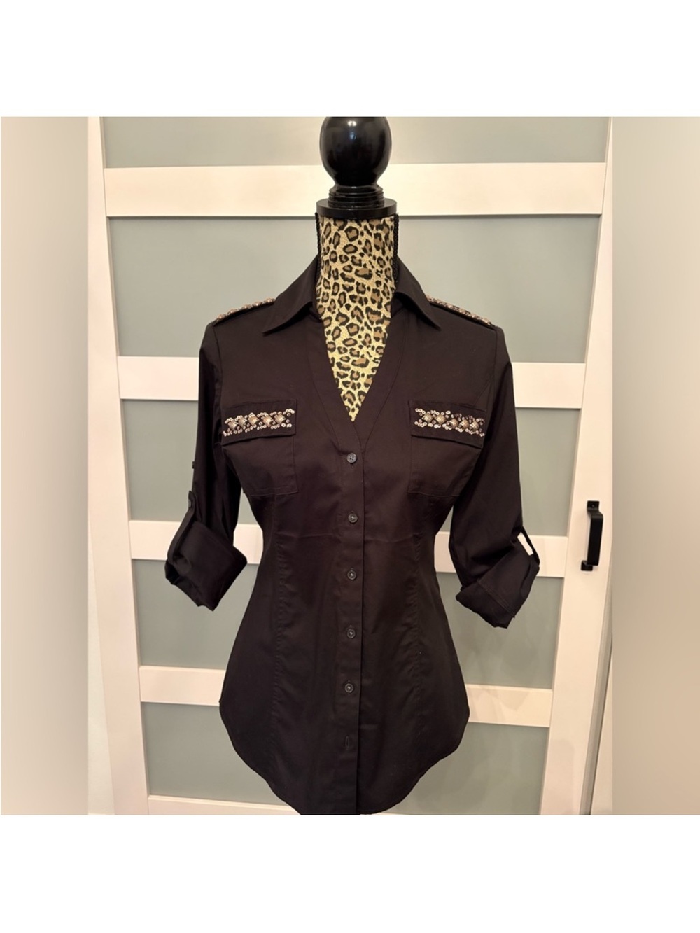 Like new express black Embellished Button-Front Women’s Shirt